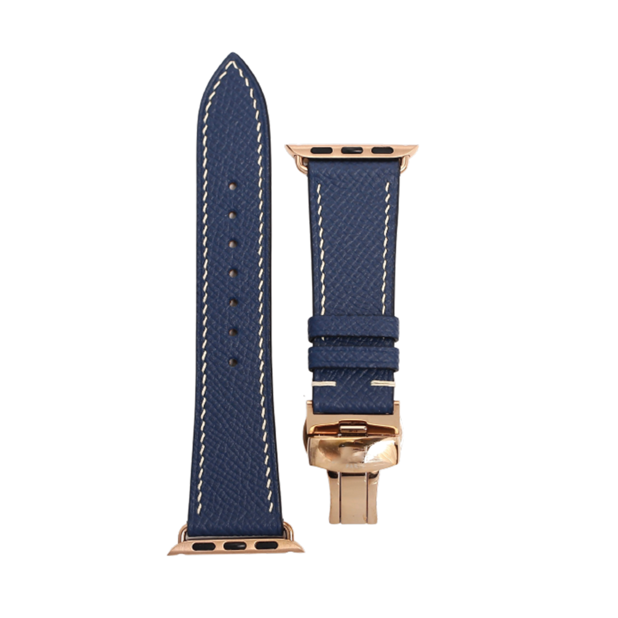Apple watch band Epsom Leather Strap Pacific Blue, White Thread Butterfly Buckle